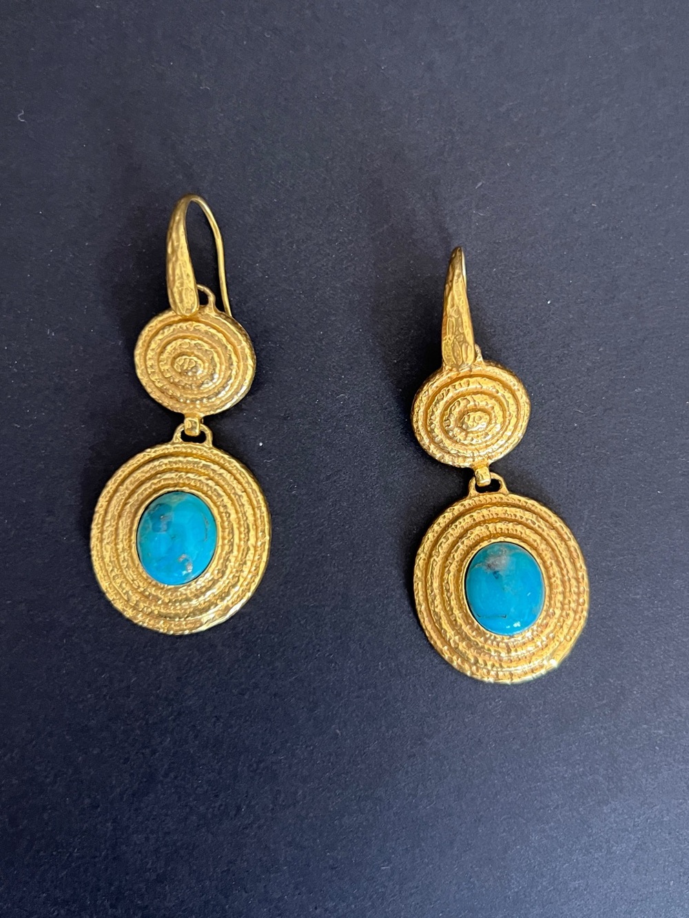 Vintage Bronzallure Turquoise Gold Plated Drop Earrings